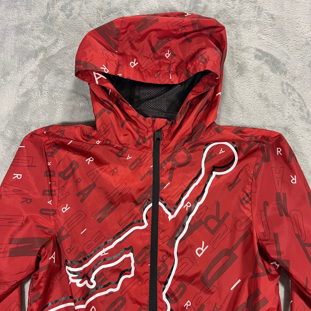 JORDAN Windbreaker Boys Large L 12-13 Red Jumpman Logo Zip Hooded Jacket